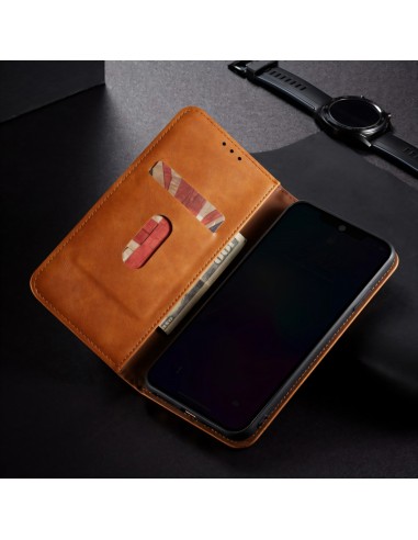 Etui portefeuille Galaxy S21 avec rangement carte et coque silicone intégrée - Marron