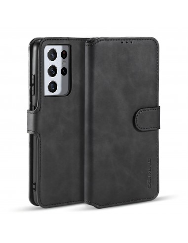Etui portefeuille Galaxy S21 Ultra Style Retro avec rangements cartes - Noir