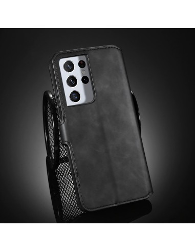 Etui portefeuille Galaxy S21 Ultra Style Retro avec rangements cartes - Noir