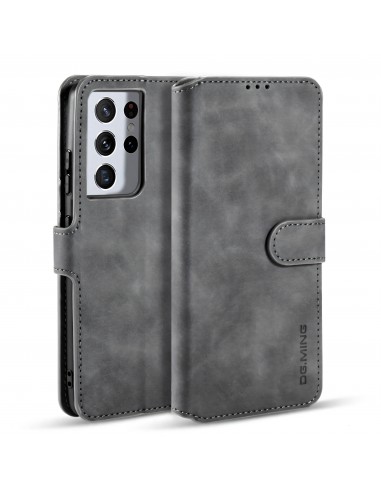 Etui portefeuille Galaxy S21 Ultra Style Retro avec rangements cartes - Gris