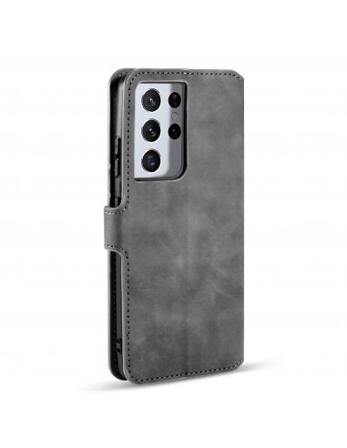 Etui portefeuille Galaxy S21 Ultra Style Retro avec rangements cartes - Gris