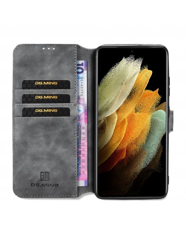 Etui portefeuille Galaxy S21 Ultra Style Retro avec rangements cartes - Gris