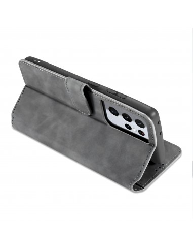 Etui portefeuille Galaxy S21 Ultra Style Retro avec rangements cartes - Gris