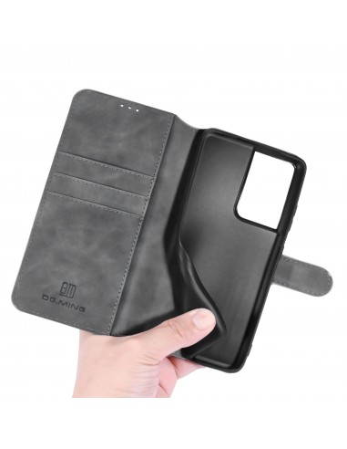 Etui portefeuille Galaxy S21 Ultra Style Retro avec rangements cartes - Gris