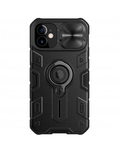 Coque silicone iPhone 12 Mini renforcée avec anneau et avec protection caméra coulissant NILLKIN - Noir