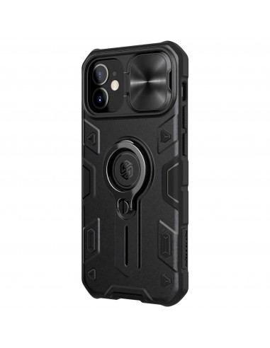 Coque silicone iPhone 12 Mini renforcée avec anneau et avec protection caméra coulissant NILLKIN - Noir