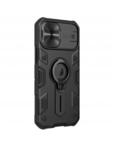 Coque silicone iPhone 12 Mini renforcée avec anneau et avec protection caméra coulissant NILLKIN - Noir