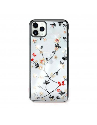 Coque de protection iPhone 12 mini Luxe Blooms serie Rhinestones - Noir