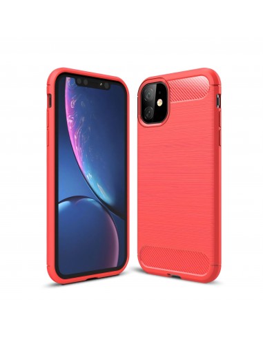 Coque iPhone 11 Style fibre de carbone brossé - Rouge