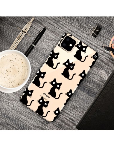 Coque silicone iPhone 11 Fantaisie Petits chats - Noir