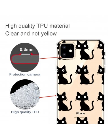 Coque silicone iPhone 11 Fantaisie Petits chats - Noir