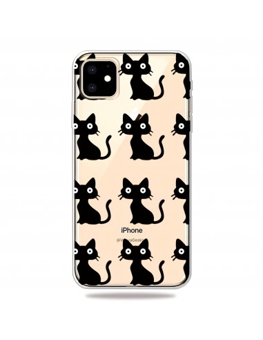 Coque silicone iPhone 11 Fantaisie Petits chats - Noir