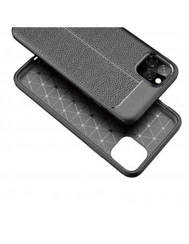Coque silicone iPhone 11 Pro Max Aspect cuir - Noir
