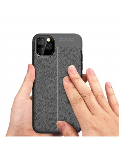 Coque silicone iPhone 11 Pro Max Aspect cuir - Noir