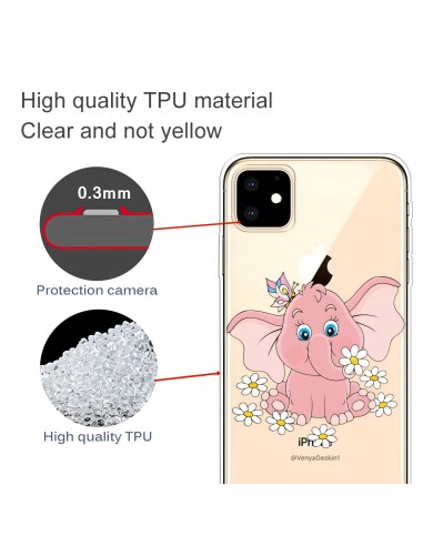 Coque silicone iPhone 11 Fantaisie Elephant rose