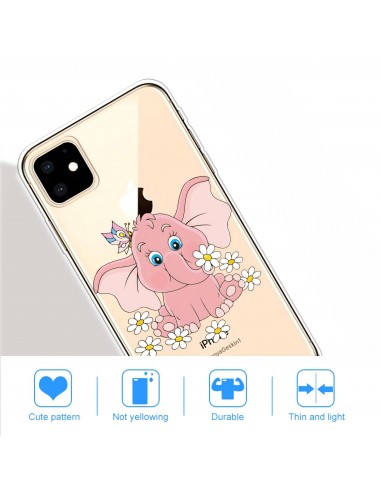 Coque silicone iPhone 11 Fantaisie Elephant rose