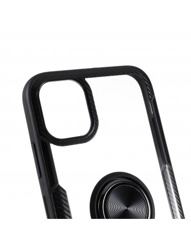 Coque transparente iPhone 11  avec anneau métallique - Noir