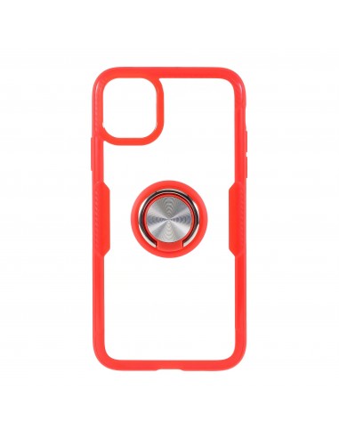 Coque transparente iPhone 11  avec anneau métallique - Rouge