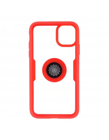 Coque transparente iPhone 11  avec anneau métallique - Rouge