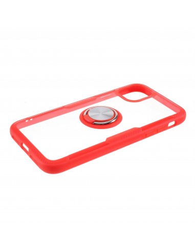 Coque transparente iPhone 11  avec anneau métallique - Rouge