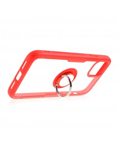Coque transparente iPhone 11  avec anneau métallique - Rouge