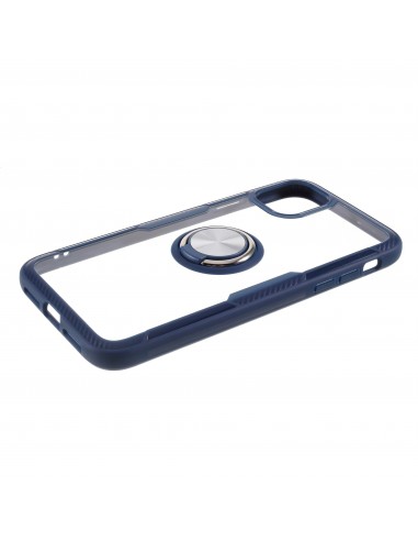Coque transparente iPhone 11  avec anneau métallique - Bleu