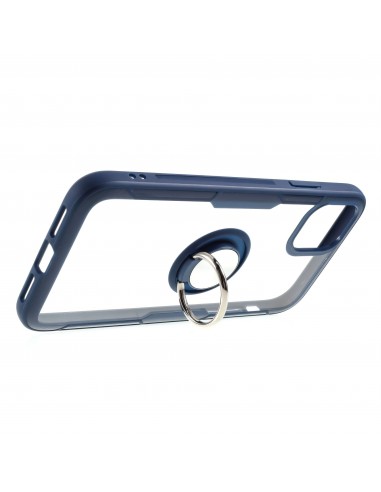 Coque transparente iPhone 11  avec anneau métallique - Bleu
