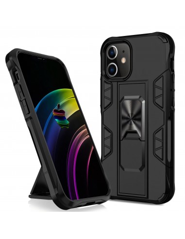 Coque antichoc iPhone 12 mini hybride avec support et partie métalllique pour aimant - Noir