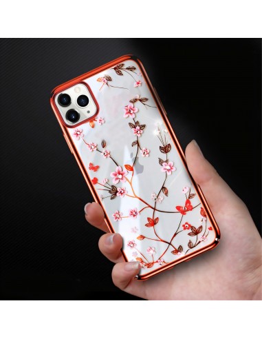 Coque de protection iPhone 12 mini Luxe Blooms serie Rhinestones - Rouge