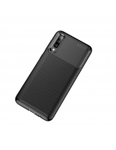Coque silicone Galaxy A70 Syle fibre de carbone - Noir