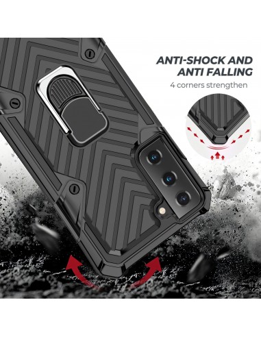 Coque antichoc Galaxy S21 Metal Hybride Armor avec anneau - Noir