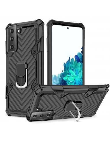 Coque antichoc Galaxy S21 Plus Metal Hybride Armor avec anneau - Noir