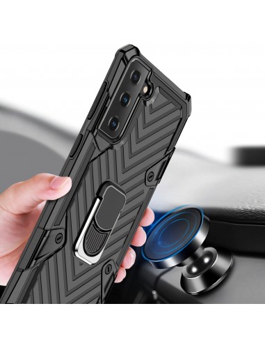 Coque antichoc Galaxy S21 Plus Metal Hybride Armor avec anneau - Noir