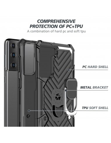 Coque antichoc Galaxy S21 Plus Metal Hybride Armor avec anneau - Noir