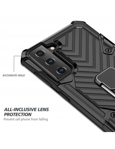 Coque antichoc Galaxy S21 Plus Metal Hybride Armor avec anneau - Noir