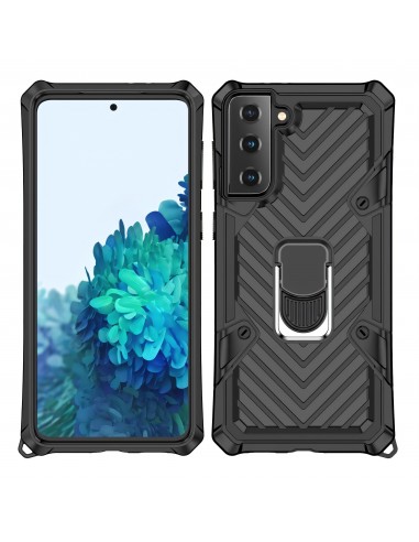 Coque antichoc Galaxy S21 Plus Metal Hybride Armor avec anneau - Noir