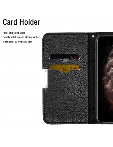 Etui portefeuille Galaxy A51 Style cuir avec fermeture magnétique et rangement carte - Noir