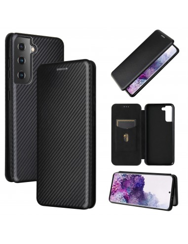 Etui de protection Galaxy S21 Style fibre de carbone avec rangement carte - Noir