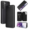 Etui de protection Galaxy S21 Style fibre de carbone avec rangement carte - Noir