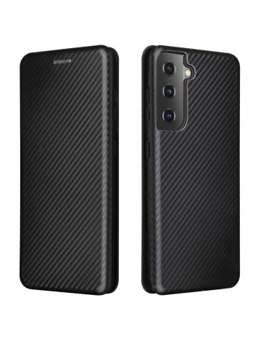 Etui de protection Galaxy S21 Style fibre de carbone avec rangement carte - Noir
