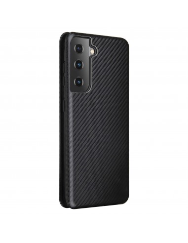 Etui de protection Galaxy S21 Style fibre de carbone avec rangement carte - Noir