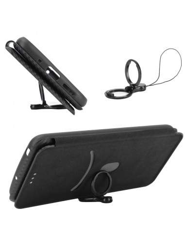 Etui de protection Galaxy S21 Style fibre de carbone avec rangement carte - Noir