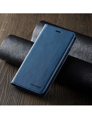 Etui portefeuille iPhone 11 Silky Touch -  Protection intégrale FORWENW - Bleu