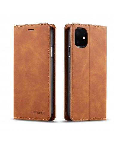 Etui portefeuille iPhone 11 Silky Touch -  Protection intégrale FORWENW - Marron