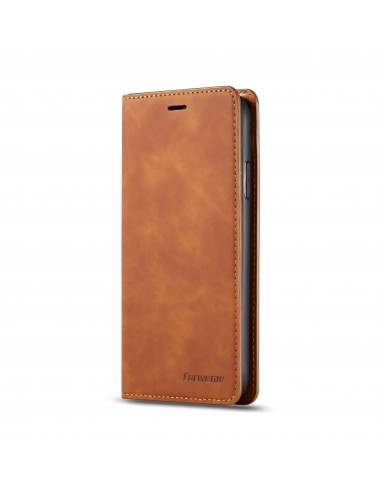 Etui portefeuille iPhone 11 Silky Touch -  Protection intégrale FORWENW - Marron