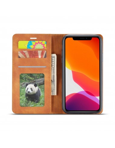 Etui portefeuille iPhone 11 Silky Touch -  Protection intégrale FORWENW - Marron