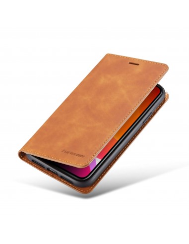 Etui portefeuille iPhone 11 Silky Touch -  Protection intégrale FORWENW - Marron