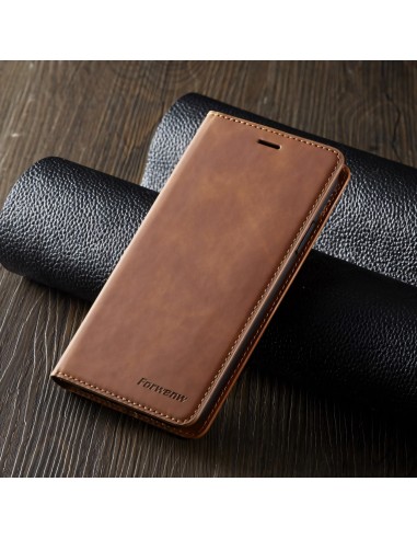 Etui portefeuille iPhone 11 Silky Touch -  Protection intégrale FORWENW - Marron