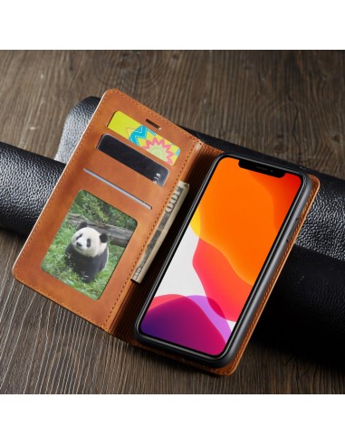 Etui portefeuille iPhone 11 Silky Touch -  Protection intégrale FORWENW - Marron