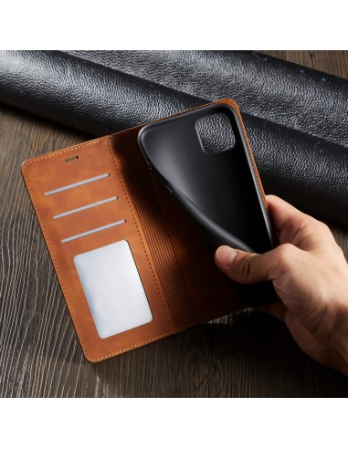 Etui portefeuille iPhone 11 Silky Touch -  Protection intégrale FORWENW - Marron